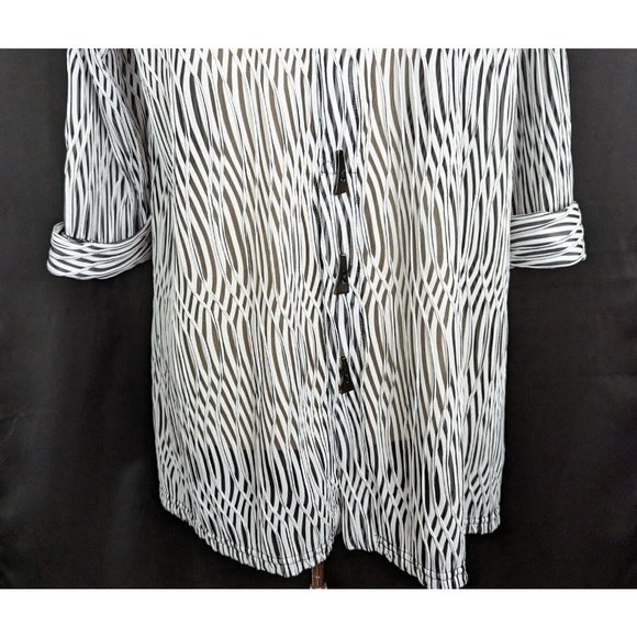 Moonlight Tunic Top Black White Textured Stripes Sheer Misses Size M - Picture 5 of 6